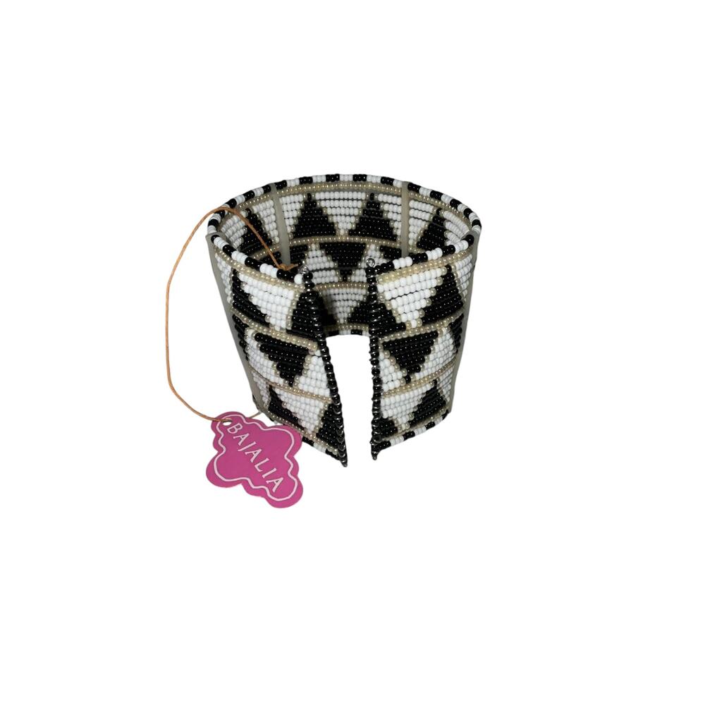 Iris Apfel & Bajalia Beaded Geometric Cuff Bracelet Black White Statement